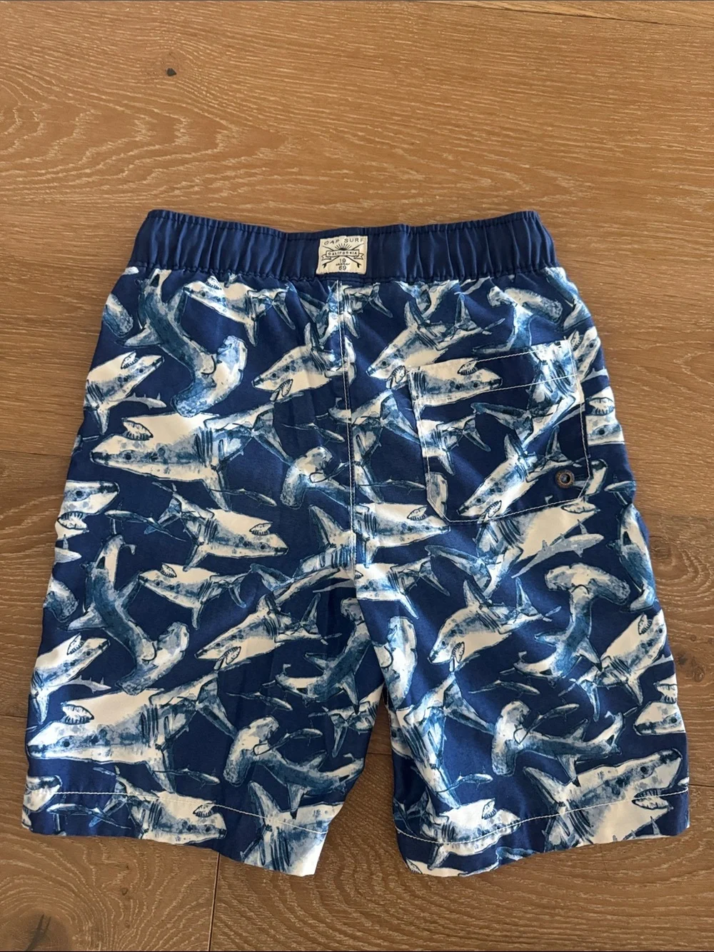 GAP Navy and White Shark Swim Shorts with Lime Drawstring